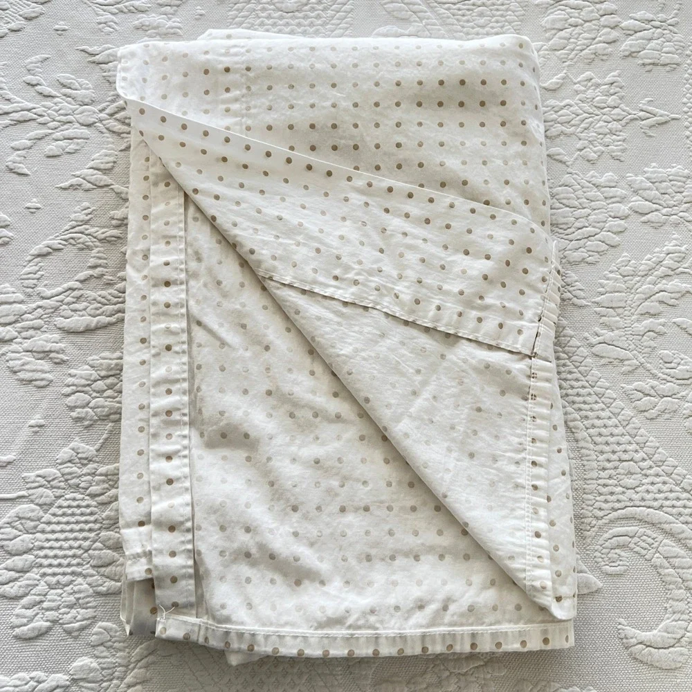 Ralph Lauren‎ Twin Flat Sheet Beige Polka Dot 100% Cotton Lauren Home Bedding